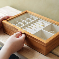 Large Glass Top Wooden Jewellery Box
