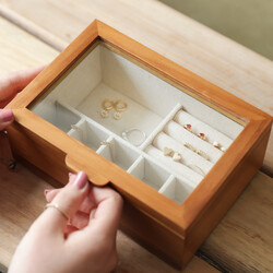 Medium Glass Top Wooden Jewellery Box