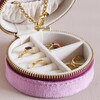 Close-up of Dividers Inside Mauve Pink Velvet Round Travel Jewellery Case