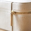 close up of zip of personalised mother's day natural linen jewellery case