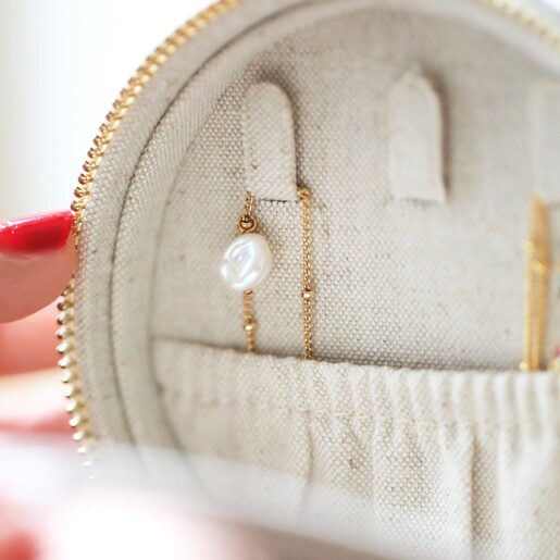 Close Up of Underneath the Mirror in the Round Natural Cotton Jewellery Case