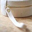 Close Up of the Zip Fastening on the Round Natural Cotton Jewellery Case