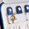 Necklace Hooks of Navy Blue Velvet Rectangular Travel Jewellery Case