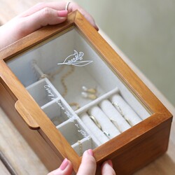 Personalised Birth Flower Glass Top Wooden Jewellery Box