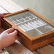 Large Personalised Birth Flower Glass Top Wooden Jewellery Box