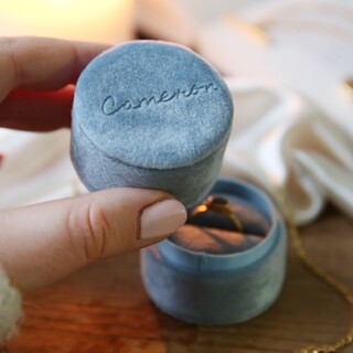 Personalised Engraved Blue Velvet Ring Box