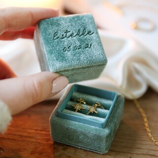 Personalised Engraved Green Velvet Earrings Box