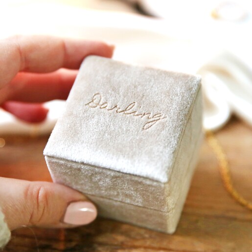 Model Holding Personalised Engraved Natural Velvet Necklace Box