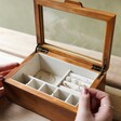 Model Using Small Personalised Glass Top Wooden Jewellery Box