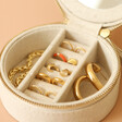 Gold Jewellery Inside Personalised Round Natural Linen Jewellery Case