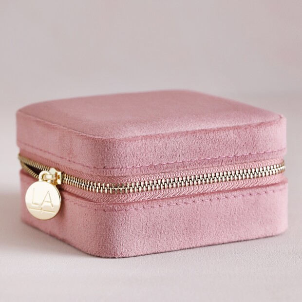 Rose Pink Velvet Square Travel Jewellery Case Rose Pink Velvet Square Travel Jewellery Case
