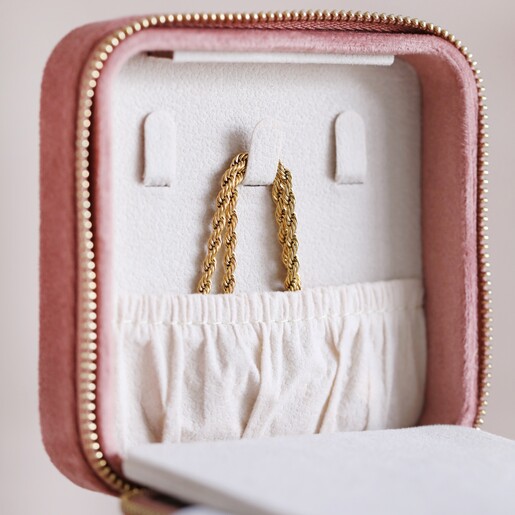 Secret Compartment of Travel Case Secret Compartment of Rose Pink Velvet Square Travel Jewellery Case