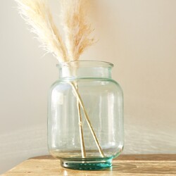 Large Rounded Recycled Glass Hurricane Vase, H25.5cm