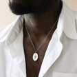 Men's Personalised Compass Stainless Steel Oval Pendant Necklace on Model