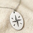 Front of Men's Personalised Compass Stainless Steel Oval Pendant Necklace