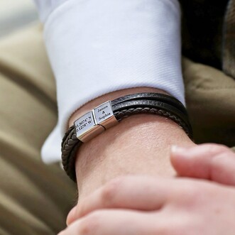 Men's Personalised Layered Vegan Leather Straps Bracelet