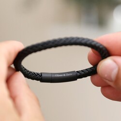 Men's Personalised Leather Bracelet with Matt Black Clasp