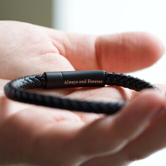 Men's Personalised Leather Bracelet with Matte Black Clasp