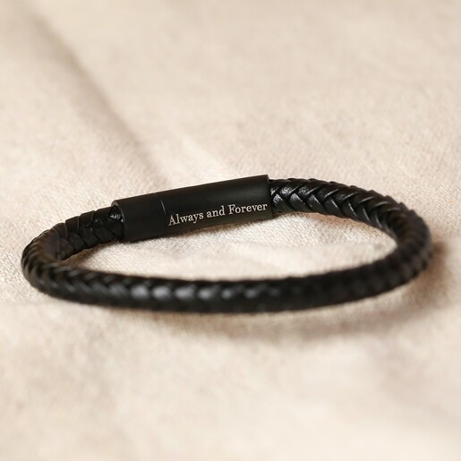 Men's Personalised Leather Valentine's Bracelet with Matt Black Clasp Men's Personalised Leather Valentine's Bracelet with Matt Black Clasp