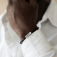 Men's Personalised Soundwave Leather Cord and Bar Bracelet in Black on Model