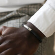 Men's Personalised Soundwave Polished Leather Bracelet on Model