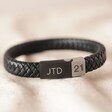 Men's Personalised Valentine's Woven Leather Bracelet in Black