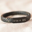 Men's Personalised Valentine's Woven Leather Bracelet in Navy