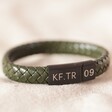 Men's Personalised Valentine's Woven Leather Bracelet in Green