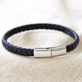 Men's Woven Leather Bracelet in Black and Blue