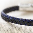 Close-up of Men's Woven Leather Bracelet in Black and Blue