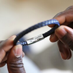 Personalised Men's Woven Leather Bracelet in Black and Blue