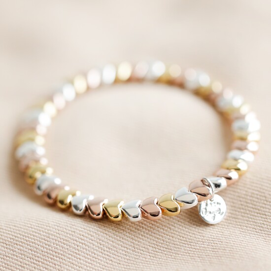 Beaded Hearts Bracelet in Silver Rose Gold and Gold