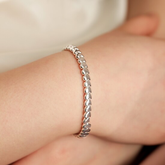 Beaded Hearts Bracelet in Silver