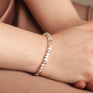Beaded Hearts Bracelet in Silver and Rose Gold