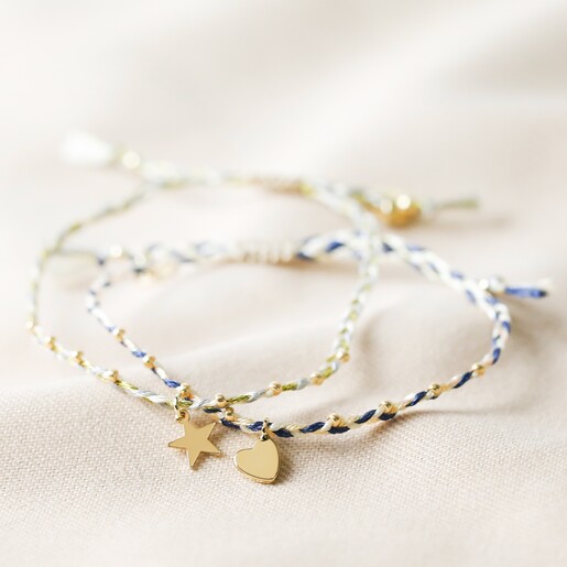 Woven Friendship bracelets options, gold star or gold heart charm