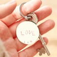 Model Holding Silver Personalised Love Stainless Steel Disc Keyring