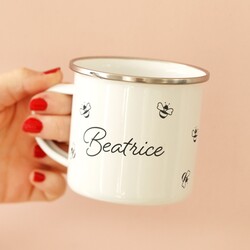 Personalised Bee White Enamel Mug