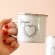 Model Holding Single Personalised Heart Enamel Mug