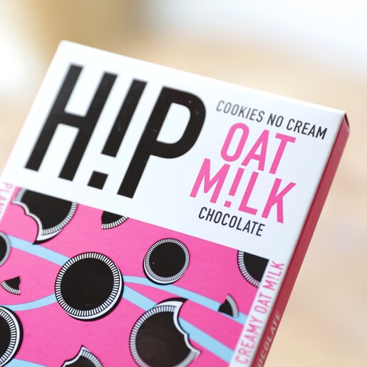 Close Up of H!P Chocolate: Cookies No Cream Oat M!lk Chocolate Bar