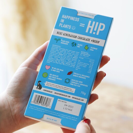 Back of H!P Chocolate: Salty Pretzel Oat M!lk Chocolate Bar