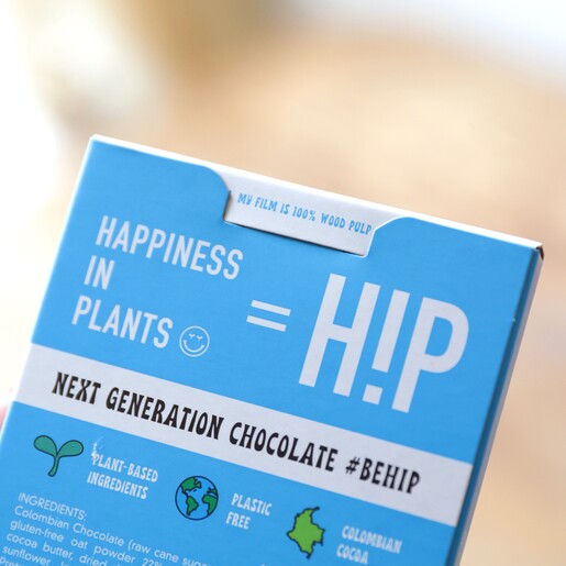 Close Up of H!P Chocolate: Salty Pretzel Oat M!lk Chocolate Bar