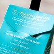 Close Up of Back of Packaging for Love Cocoa Dark Chocolate Espresso Martini Coffee Beans