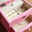 Aerial Shot of Inside of Pink Personalised White Wooden Musical Jewellery Box