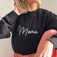 Blonde Model Wearing Black Leopard Print Wording Sweatshirt