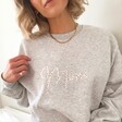 Model Wearing Lisa Angel Grey Leopard Print Wording Sweatshirt