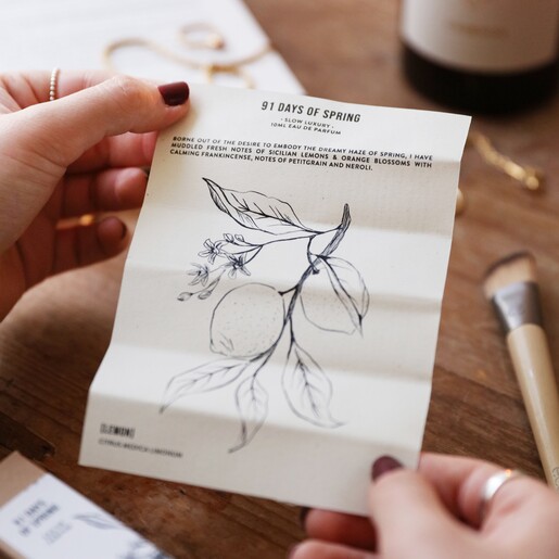 Information Sheet in 91 Days of Spring Rollerball Parfum Packaging