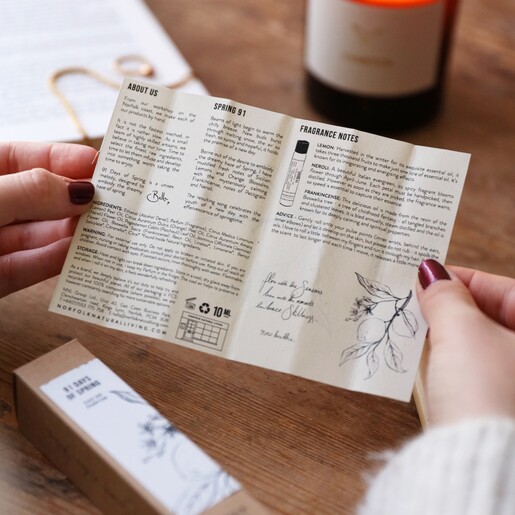 Information Sheet in 91 Days of Spring Rollerball Parfum Packaging