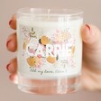 Model Holding Personalised Bloom Scented Soy Candle