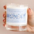 Model Holding Personalised Vintage Blue Mummy Mother's Day Scented Soy Candle