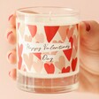 Model Holding Happy Valentine's Day Hearts Scented Soy Candle